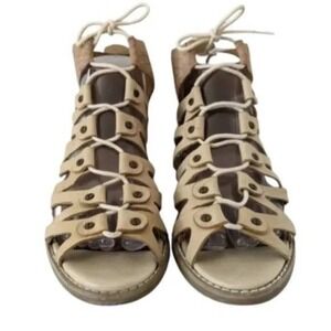 Von Dutch Heeled‎ Sandals Tighten Up Gladiator Block Heel Beige Tan Y2k